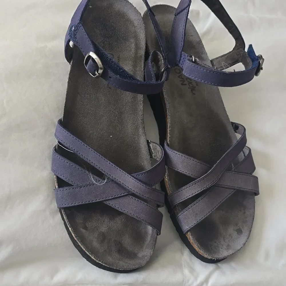 Naot Brittany Sandals Indigo Nubuck Blue Women’s 38/7 Comfort Cork Ankle Strap